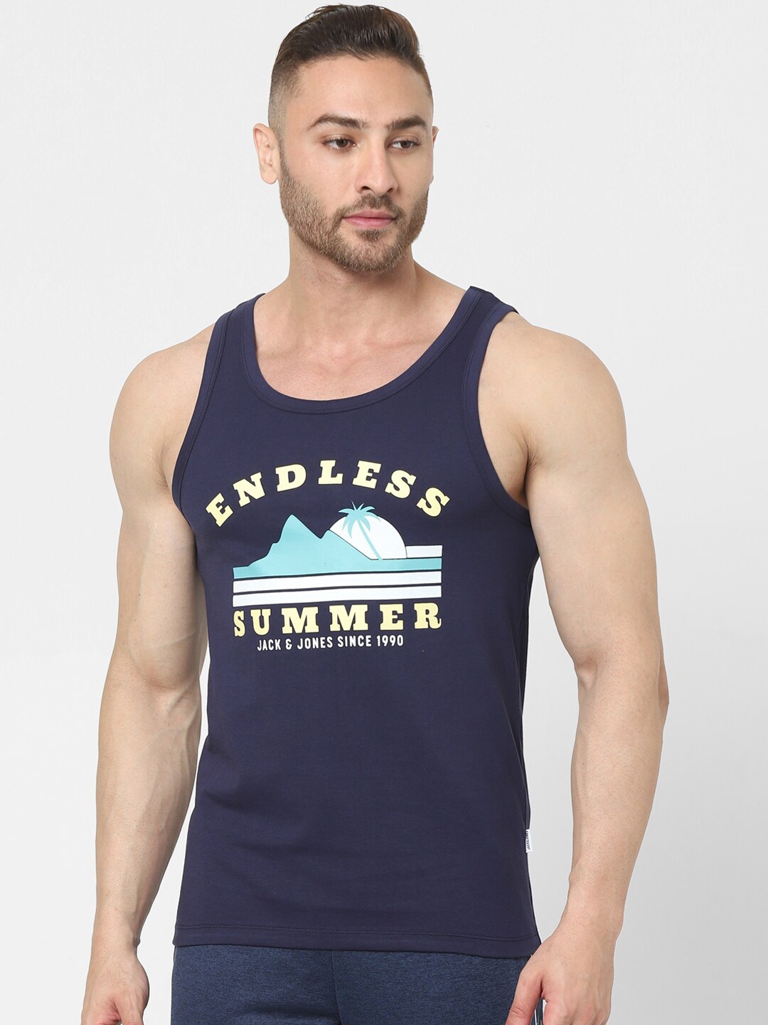 

Jack & Jones Mens Blue Printed Innerwear Vests