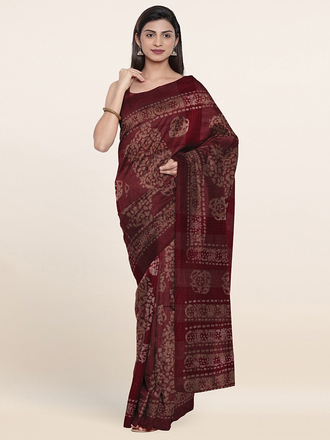 

Pothys Mauve Floral Zari Jute Cotton Saree