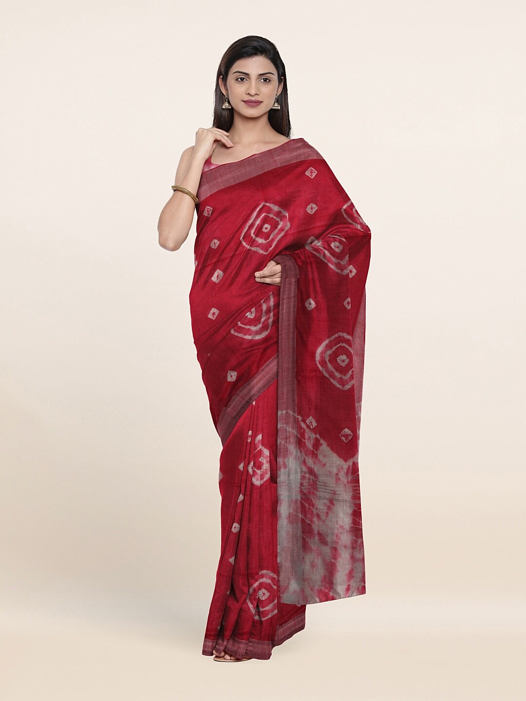 

Pothys Pink & White Printed Jute Cotton Saree