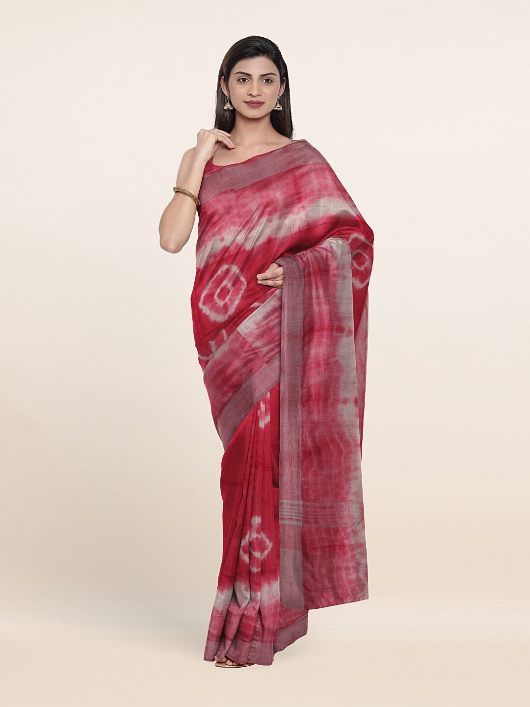 

Pothys Pink & Off White Zari Jute Cotton Saree