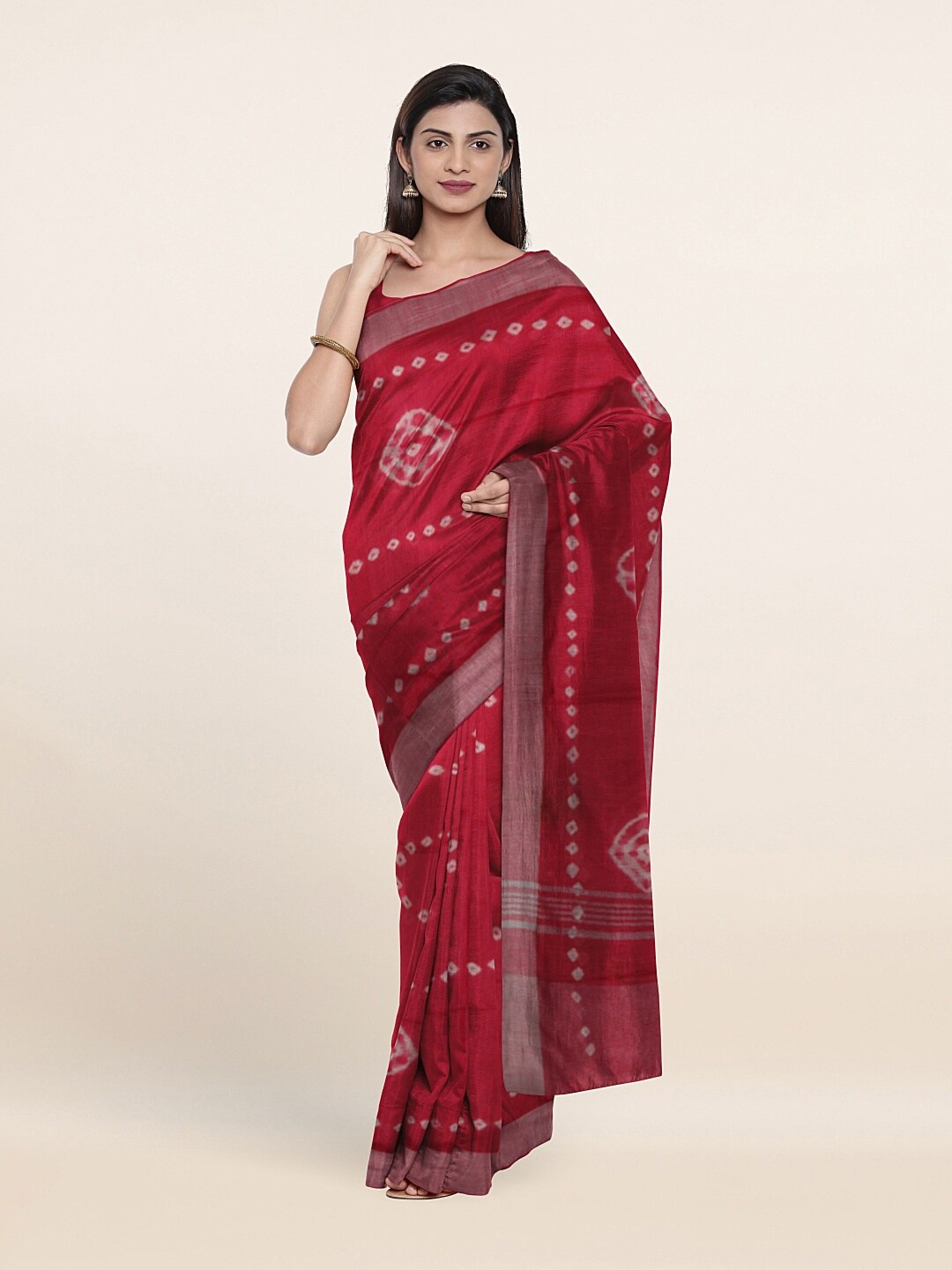 

Pothys Pink & White Bandhani Jute Cotton Saree
