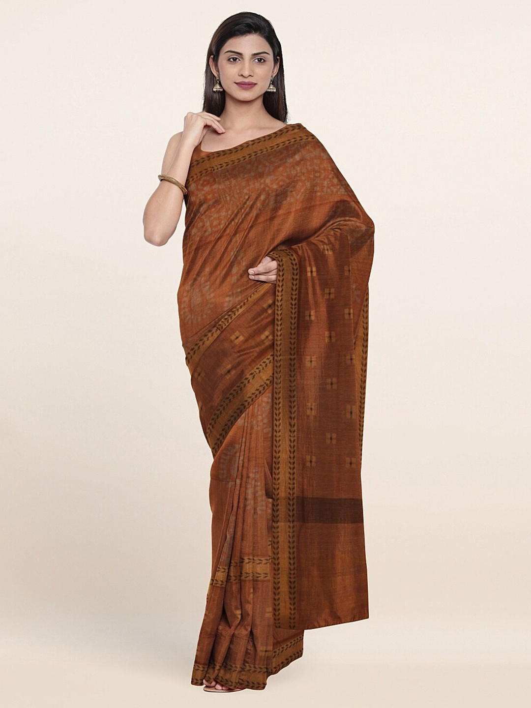 

Pothys Mustard & Gold-Toned Ethnic Motifs Zari Jute Cotton Saree