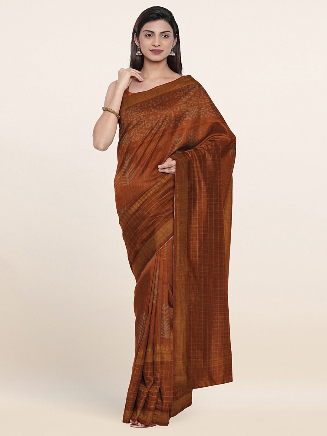 

Pothys Rust Floral Zari Jute Cotton Saree