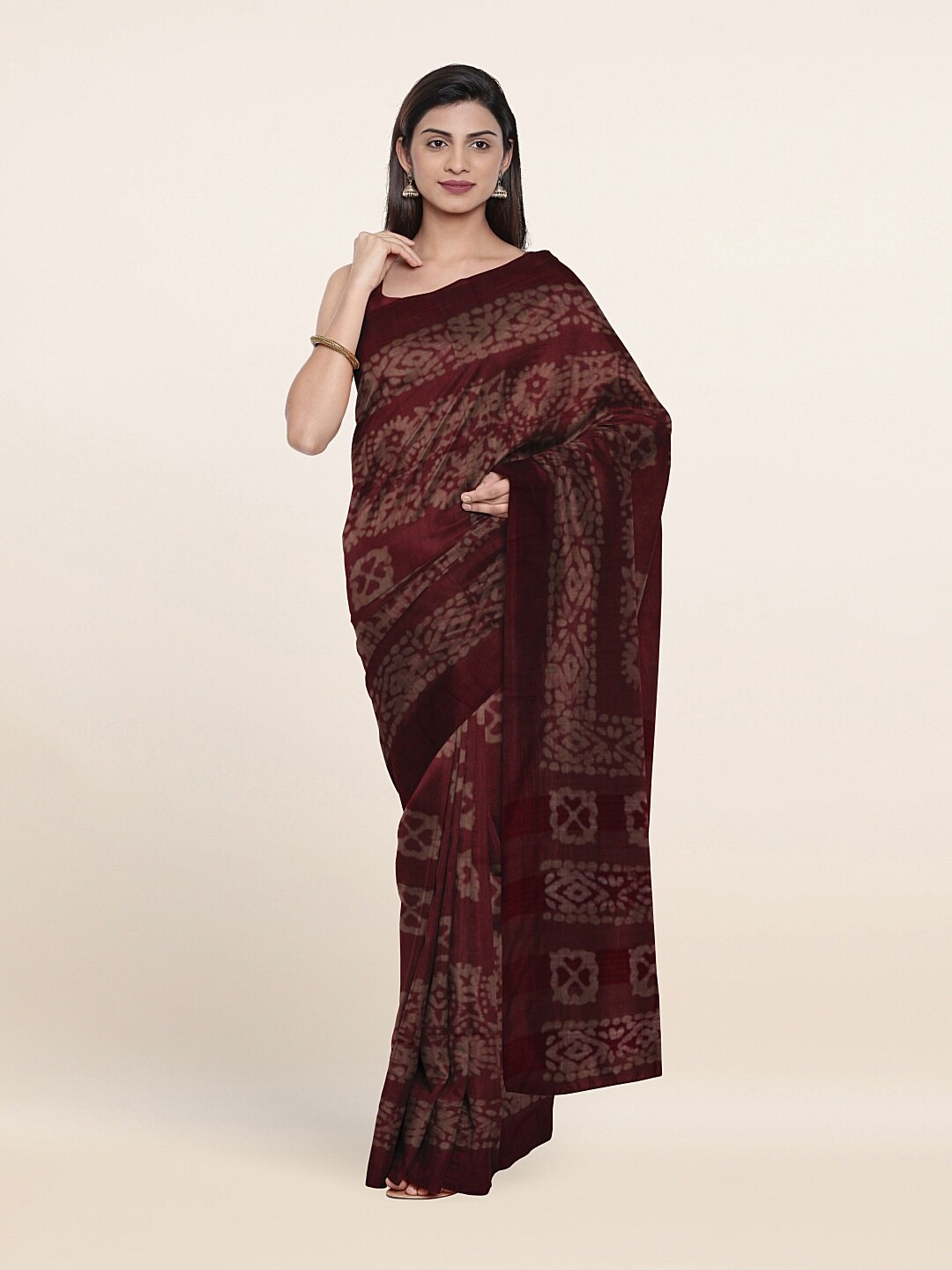 

Pothys Maroon Batik Jute Cotton Saree