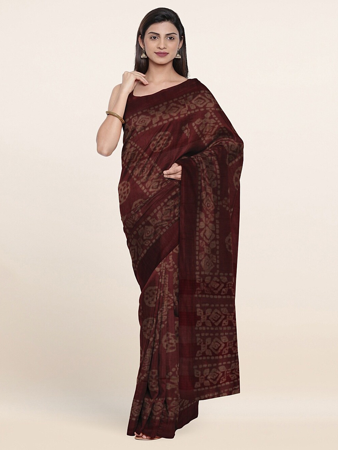 

Pothys Mauve & Brown Ethnic Motifs Printed Jute Cotton Saree