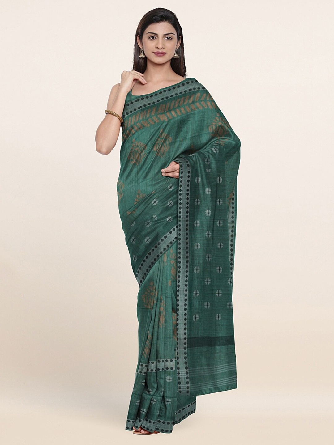 

Pothys Green & Grey Ethnic Motifs Jute Cotton Saree