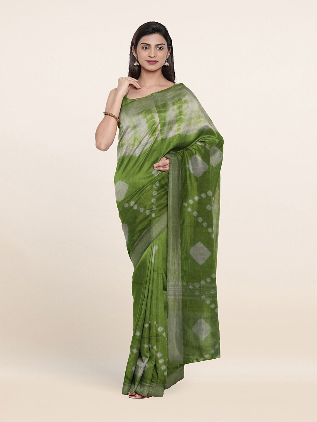 

Pothys Green & Grey Printed Jute Cotton Saree