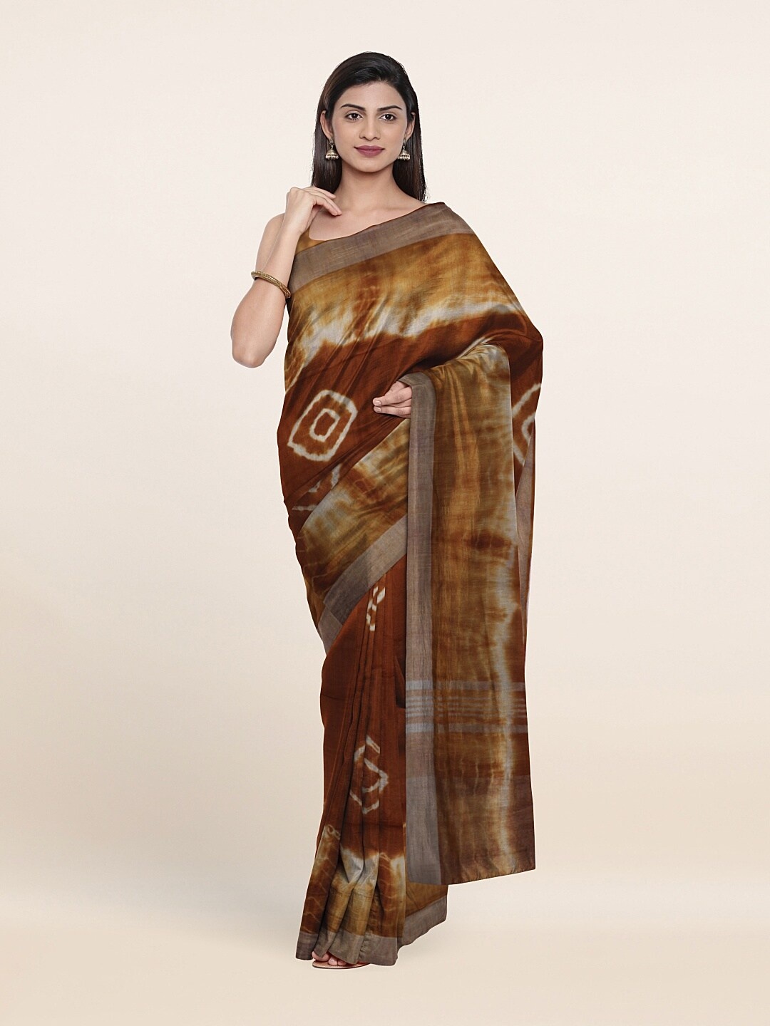 

Pothys Brown & White Bandhani Jute Cotton Saree