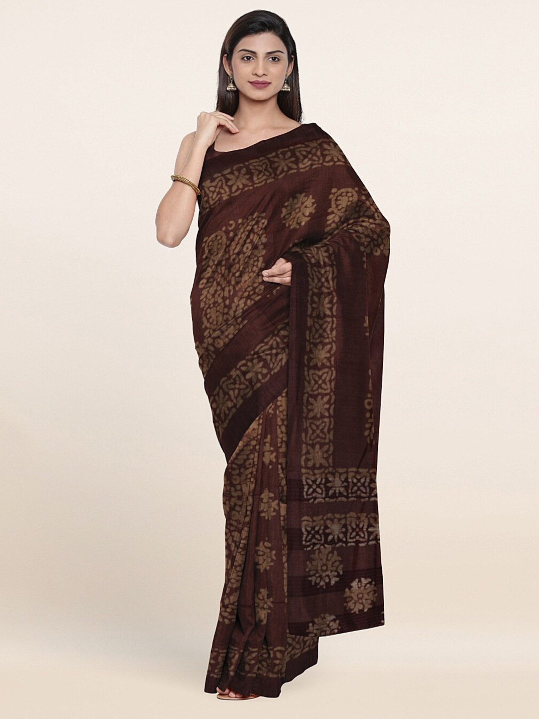 

Pothys Brown & Beige Floral Jute Cotton Saree