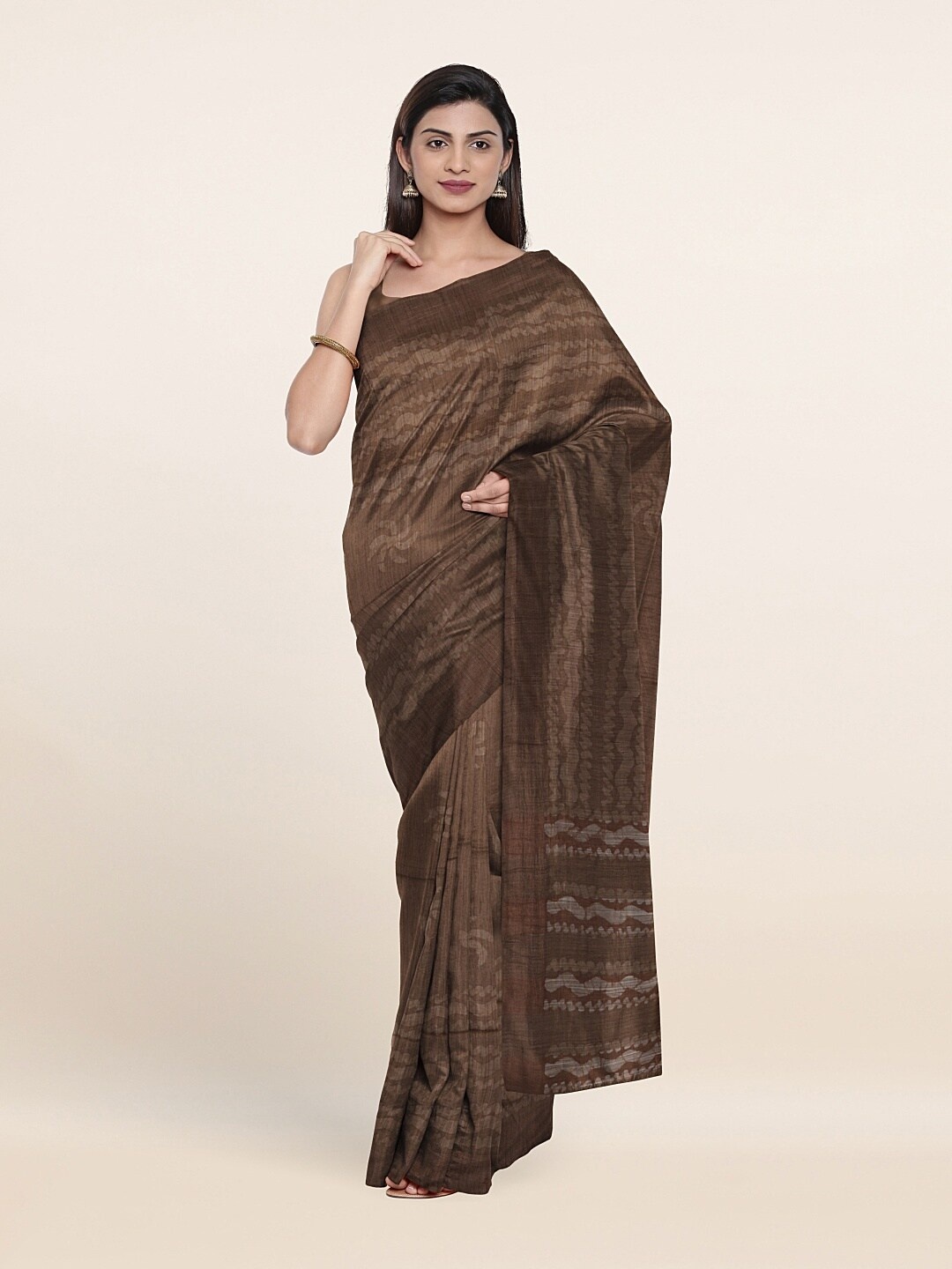 

Pothys Tan & Cream-Coloured Batik Jute Cotton Saree