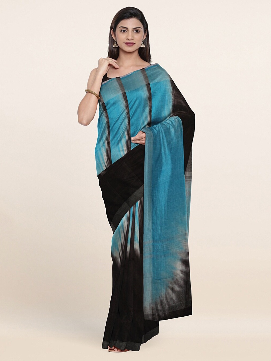 

Pothys Black & Blue Tie & Dye Jute Cotton Saree