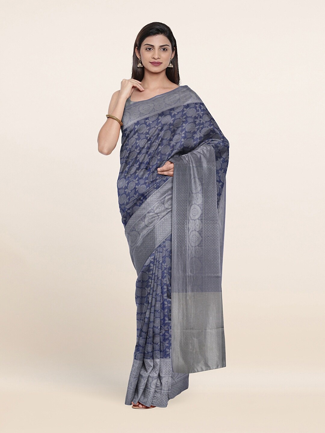 

Pothys Blue & Silver-Toned Woven Design Art Silk Saree