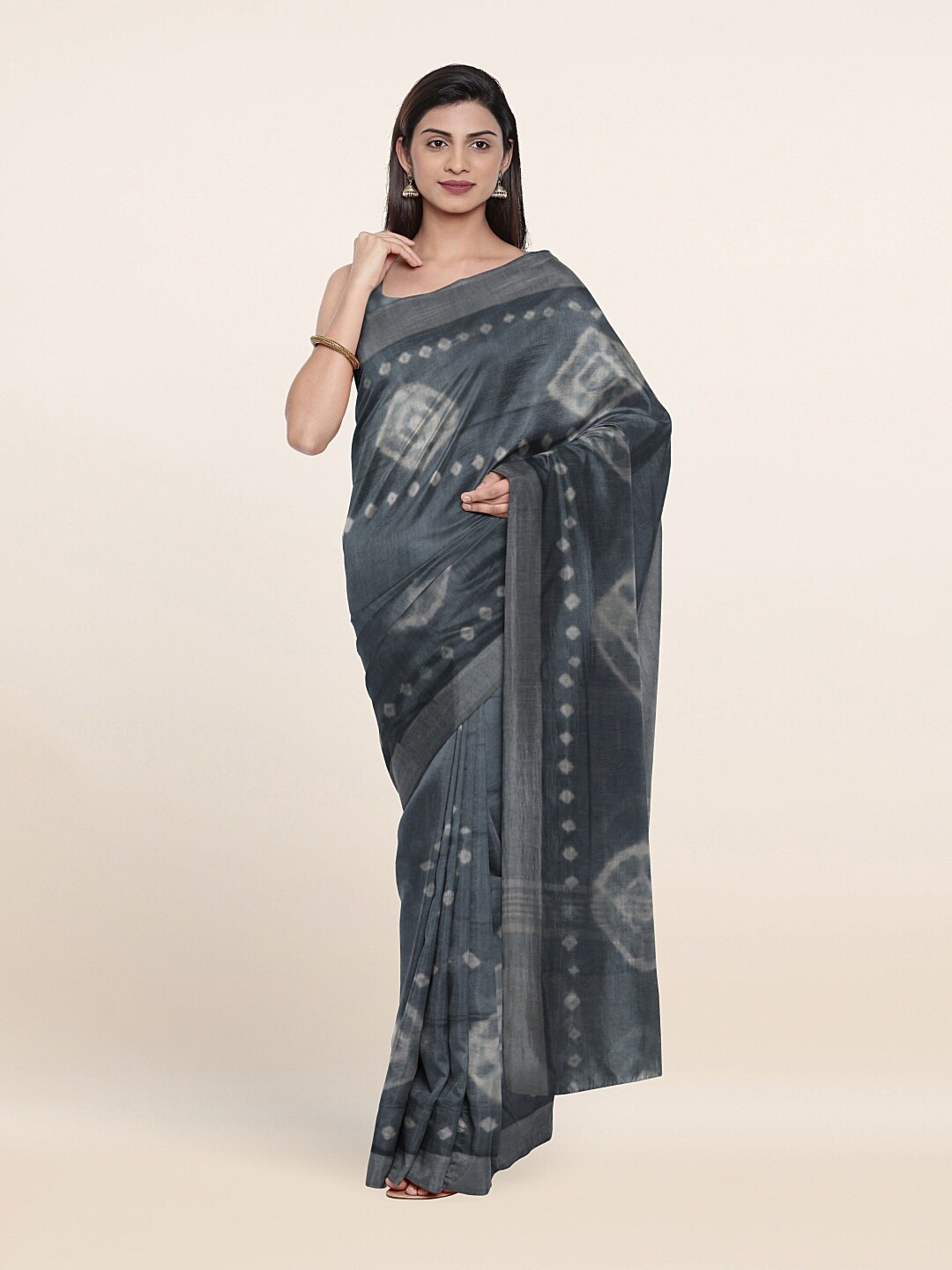 

Pothys Grey & White Tie and Dye Jute Cotton Saree