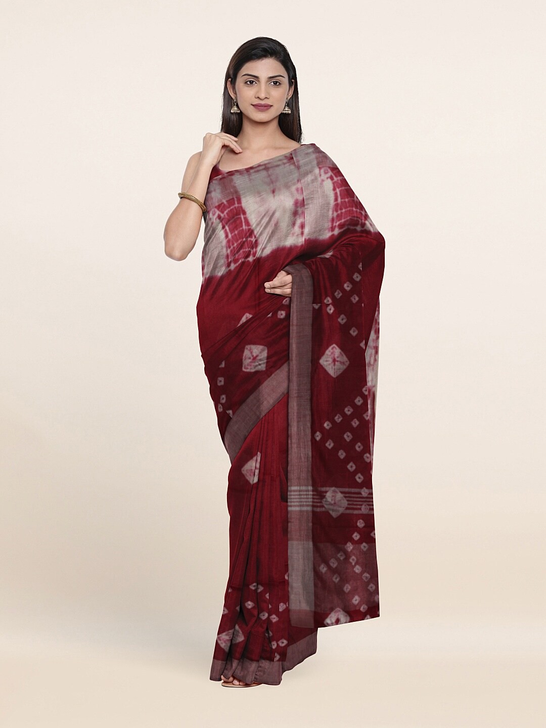 

Pothys Maroon & Silver Tie and Dye Jute Cotton Saree