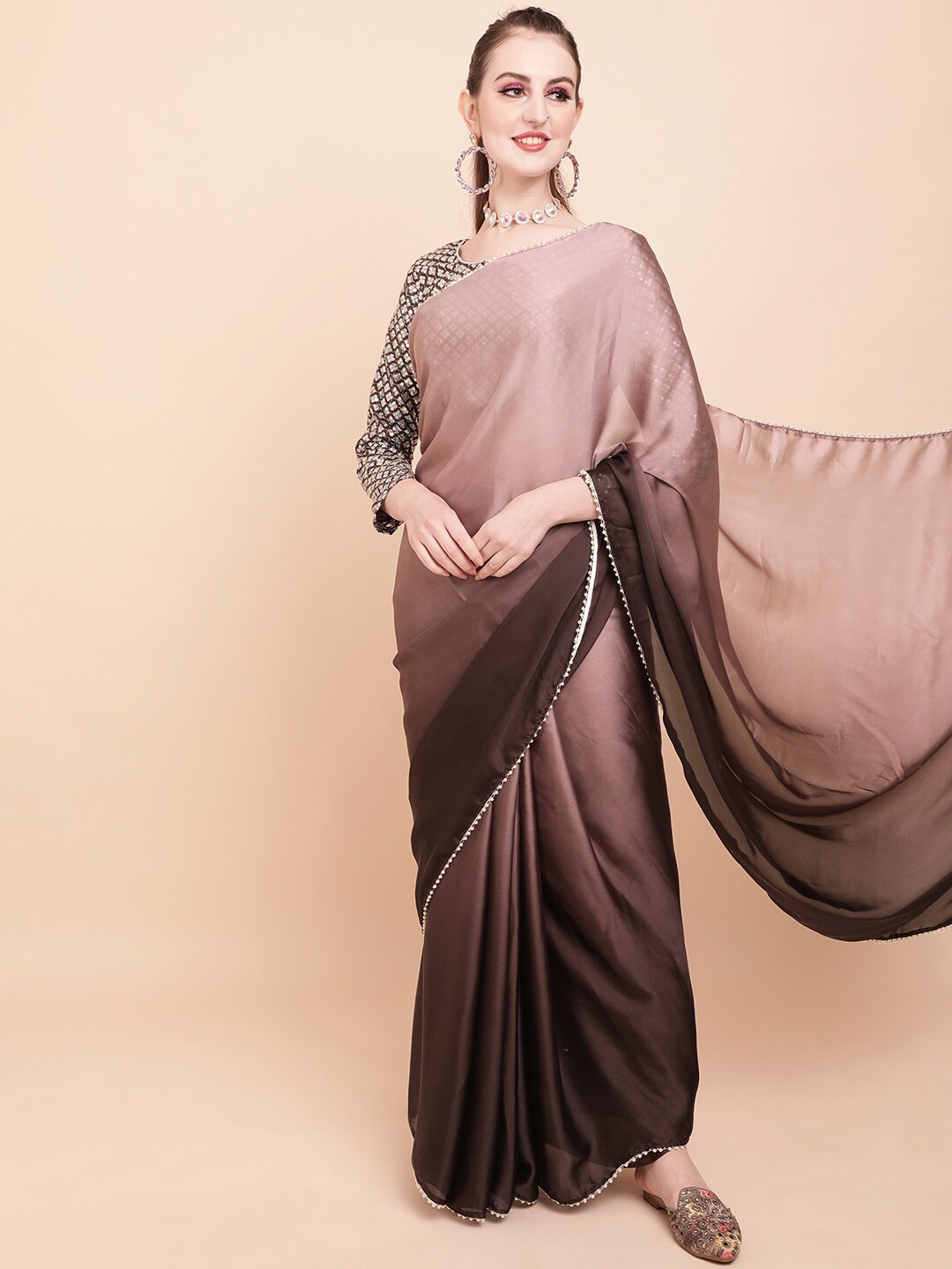 

Sangria Brown Satin Saree