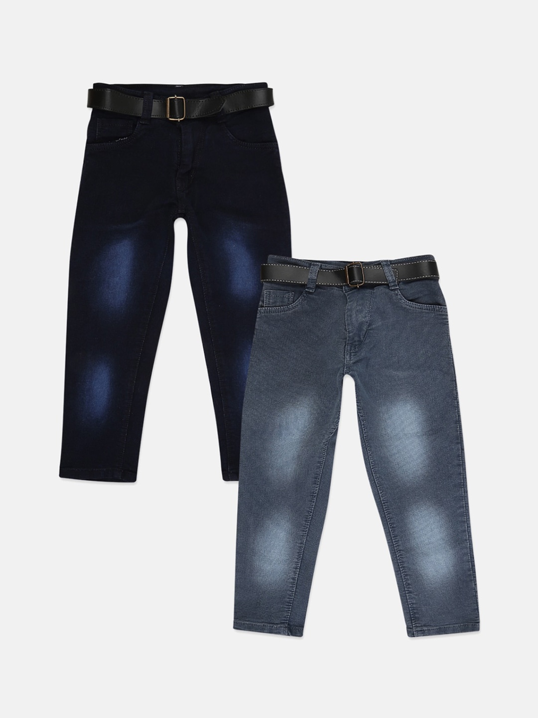 

V-Mart Boys Pack Of 2 Navy Blue Heavy Fade Stretchable Jeans