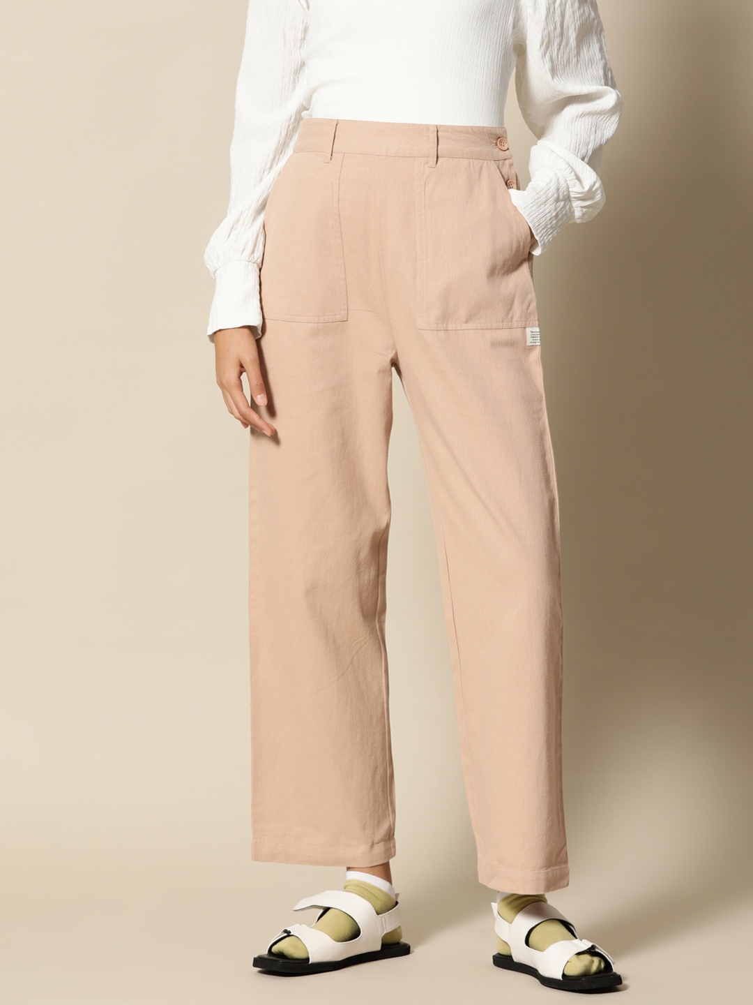 

BOWER Women Cotton Relaxed Trouser, Beige