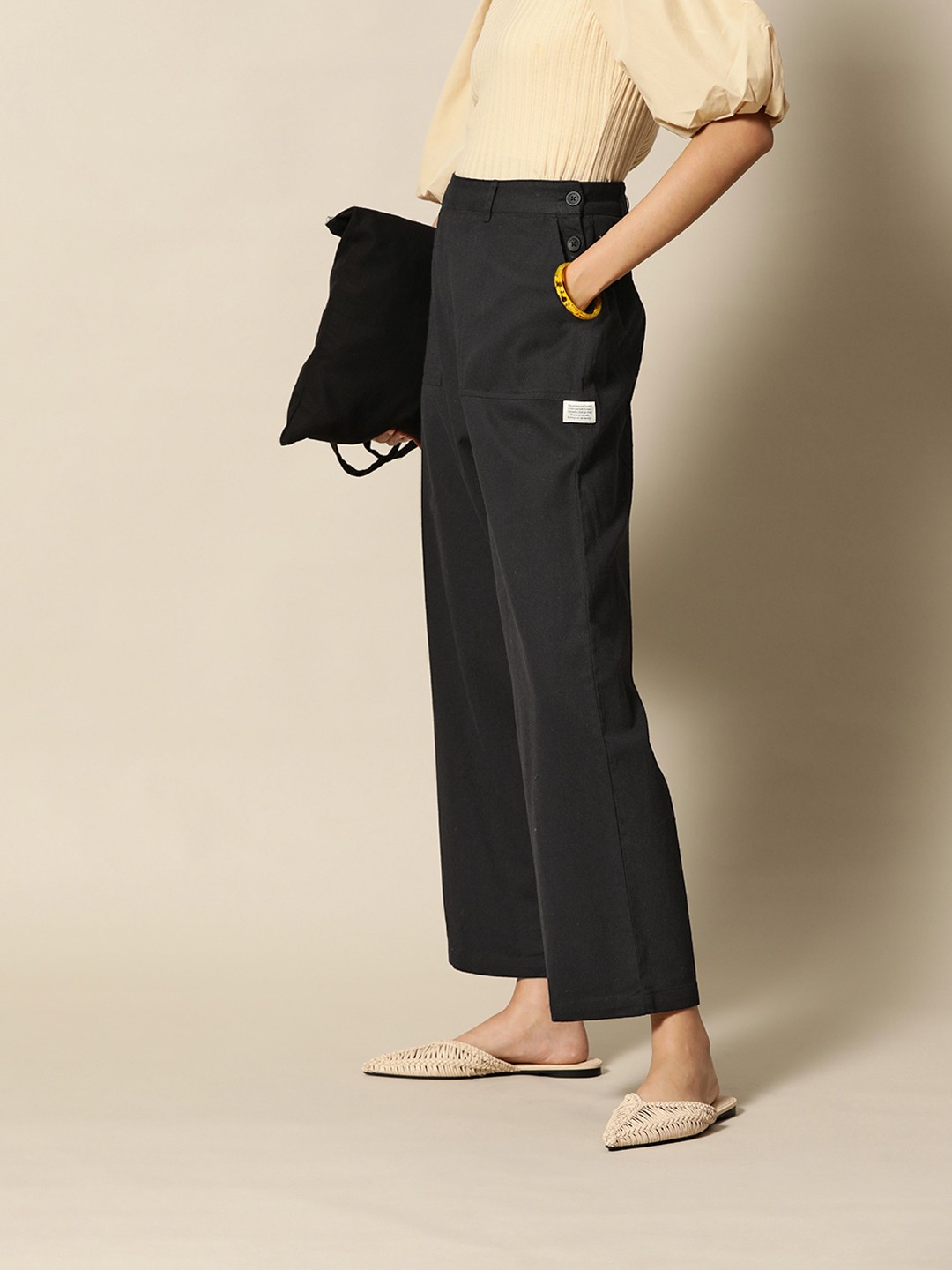 

BOWER Women Cotton Relaxed Trouser, Black