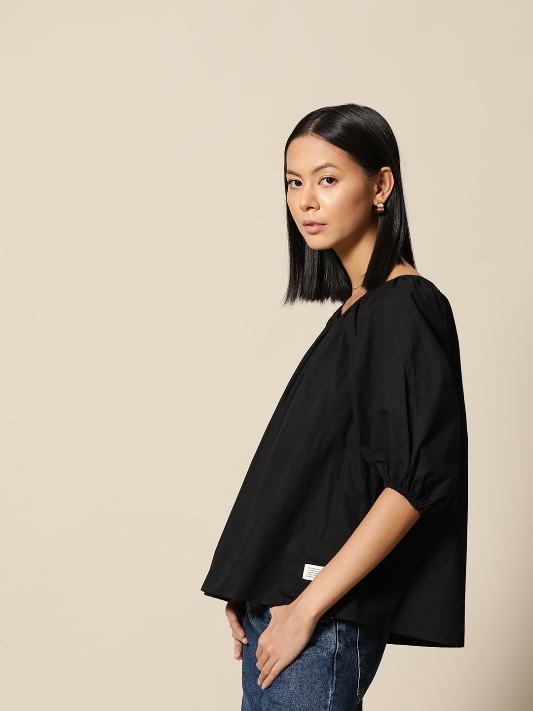 

BOWER Black Pure Cotton Solid Top