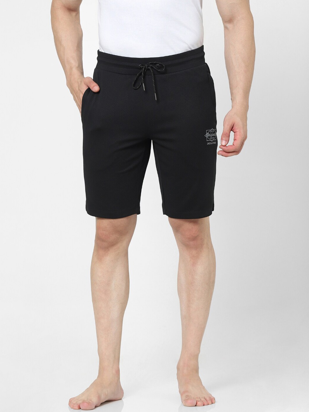 

Jack & Jones Men Black Solid Lounge Shorts