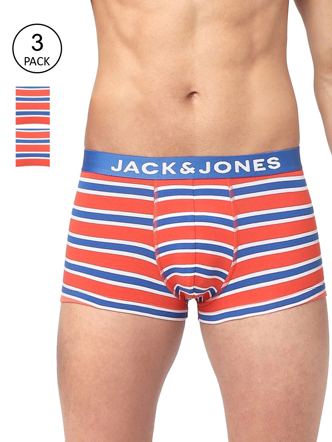 

Jack & Jones Men Pack Of 3 Striped Cotton Trunks 116798101, White