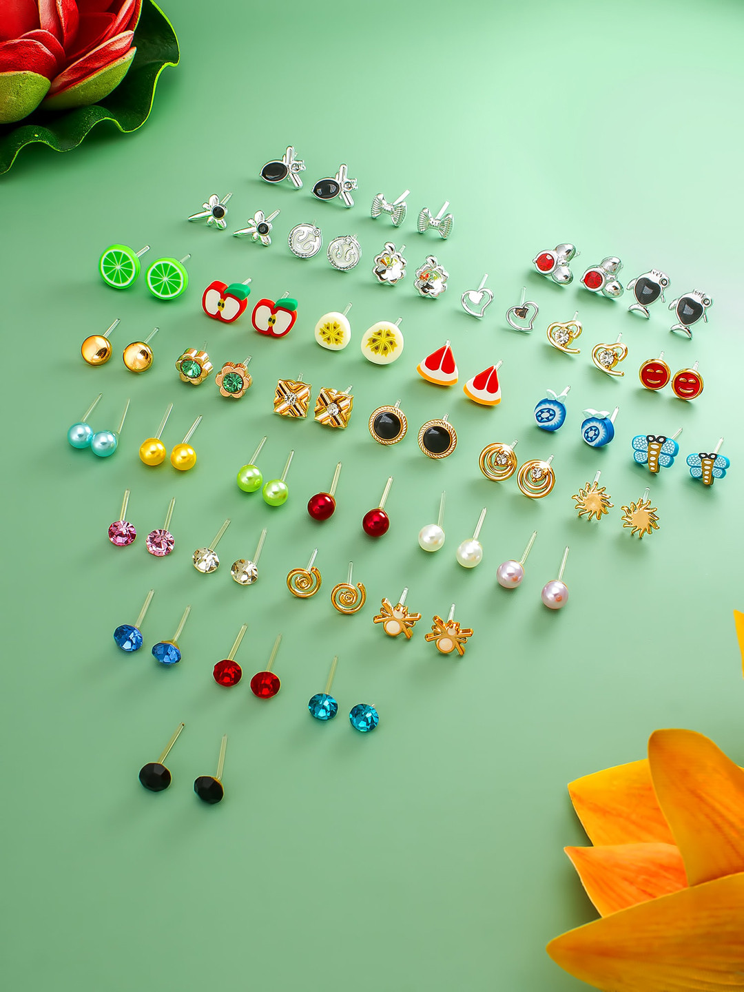 

aadita Multicoloured Set of 36 Oval Studs Earrings, Multi