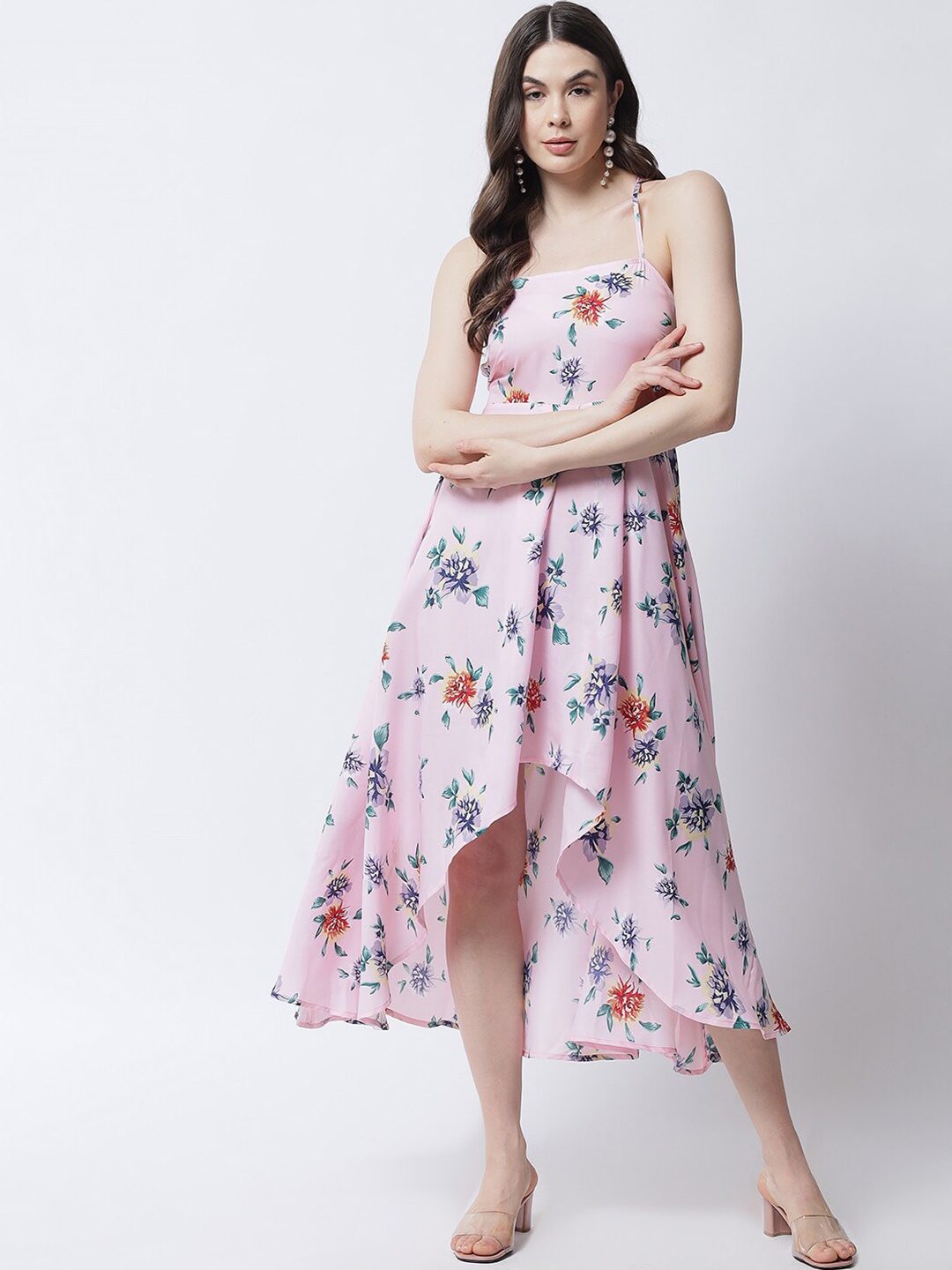 

emeros Pink Floral Crepe Maxi Midi Dress