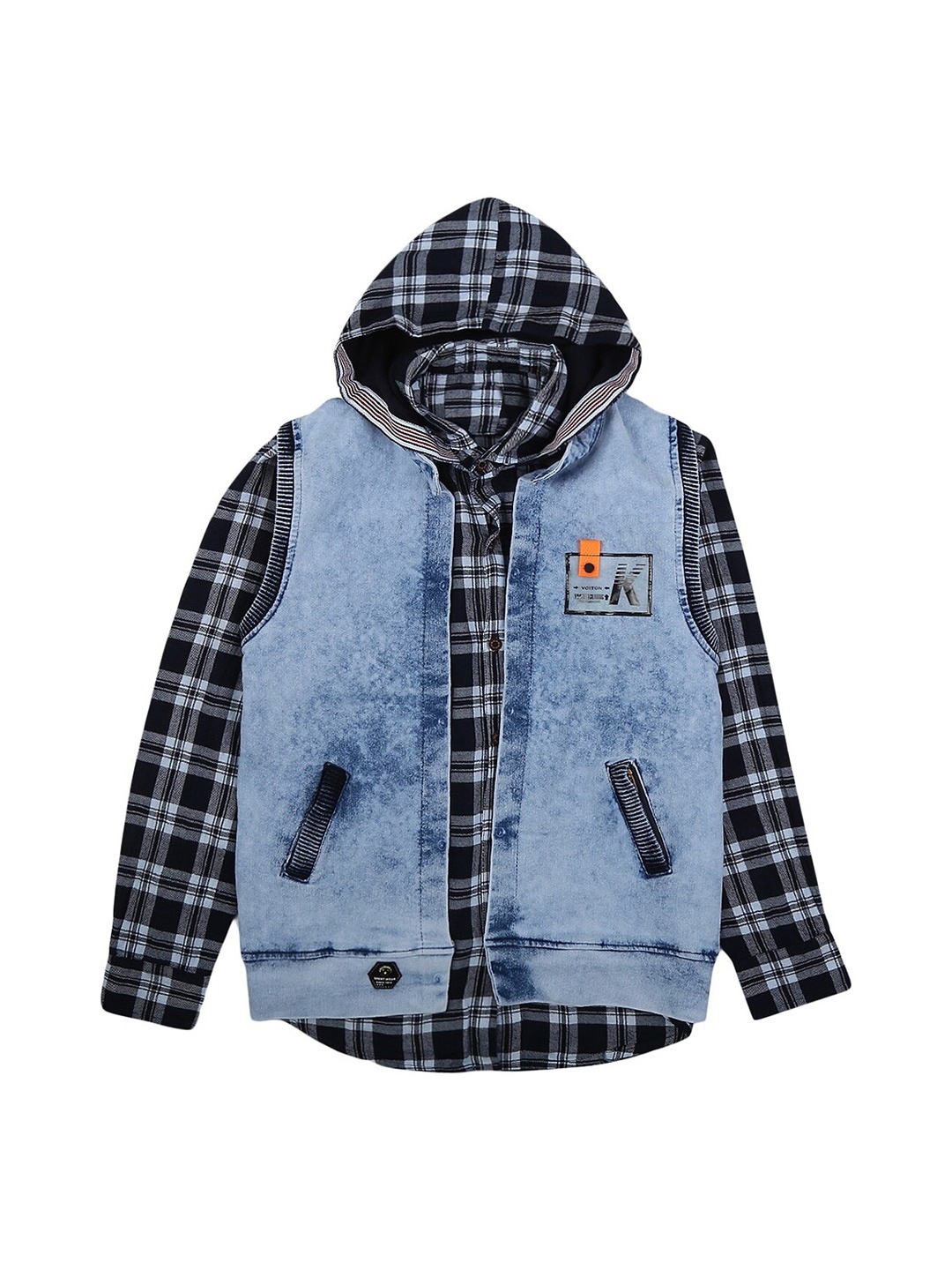 

V-Mart Boys White Checked Cotton Hooded Casual Shirt