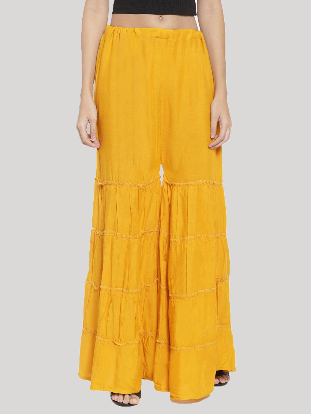 

Clora Creation Women Mustard Yellow Flared Ethnic Gharara