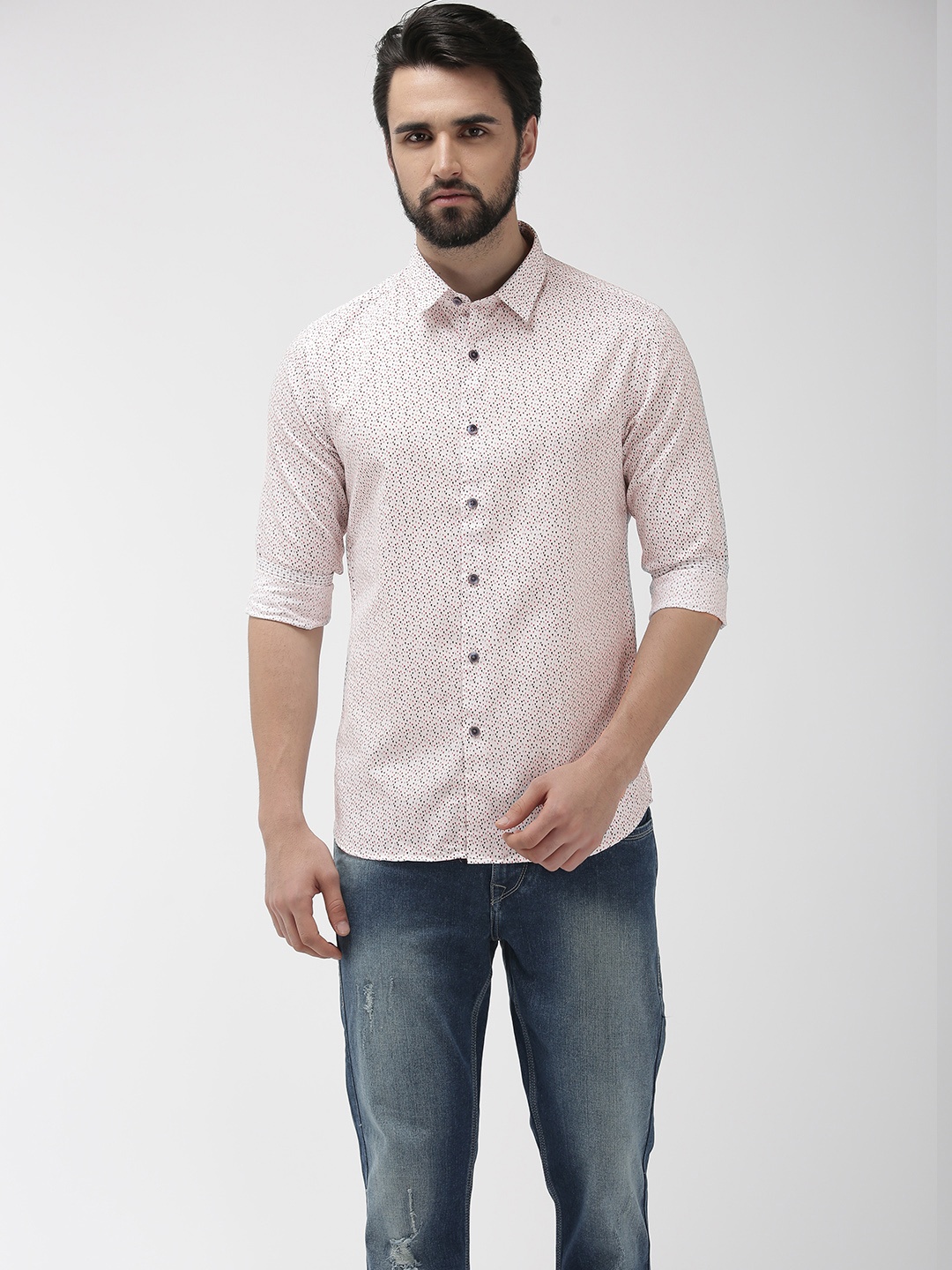 

Flying Machine Men White Slim Fit Printed Casual Shirt
