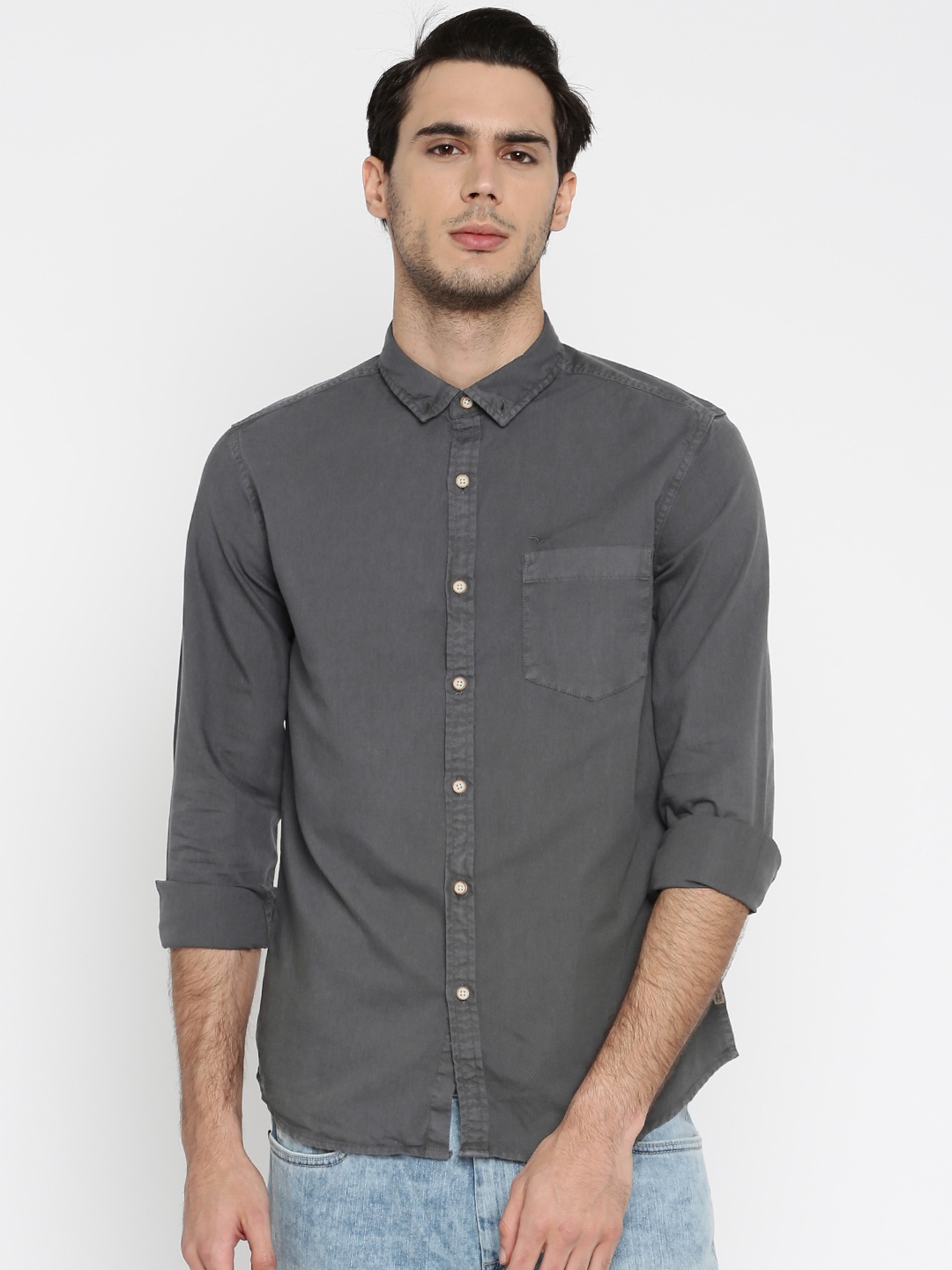 

Flying Machine Men Grey Casual Shirt
