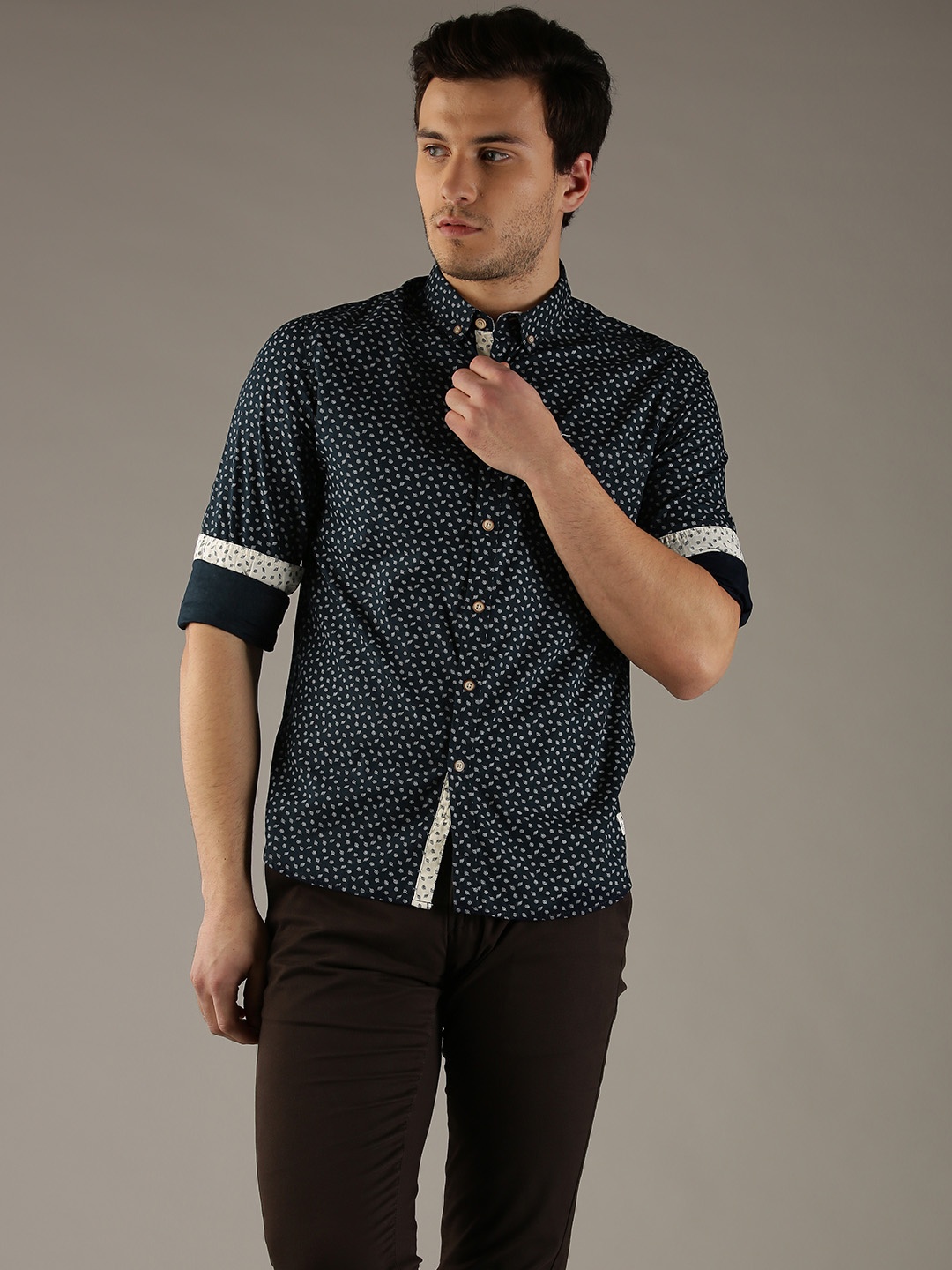 

Flying Machine Men Navy Printed Casual Shirt, Navy blue