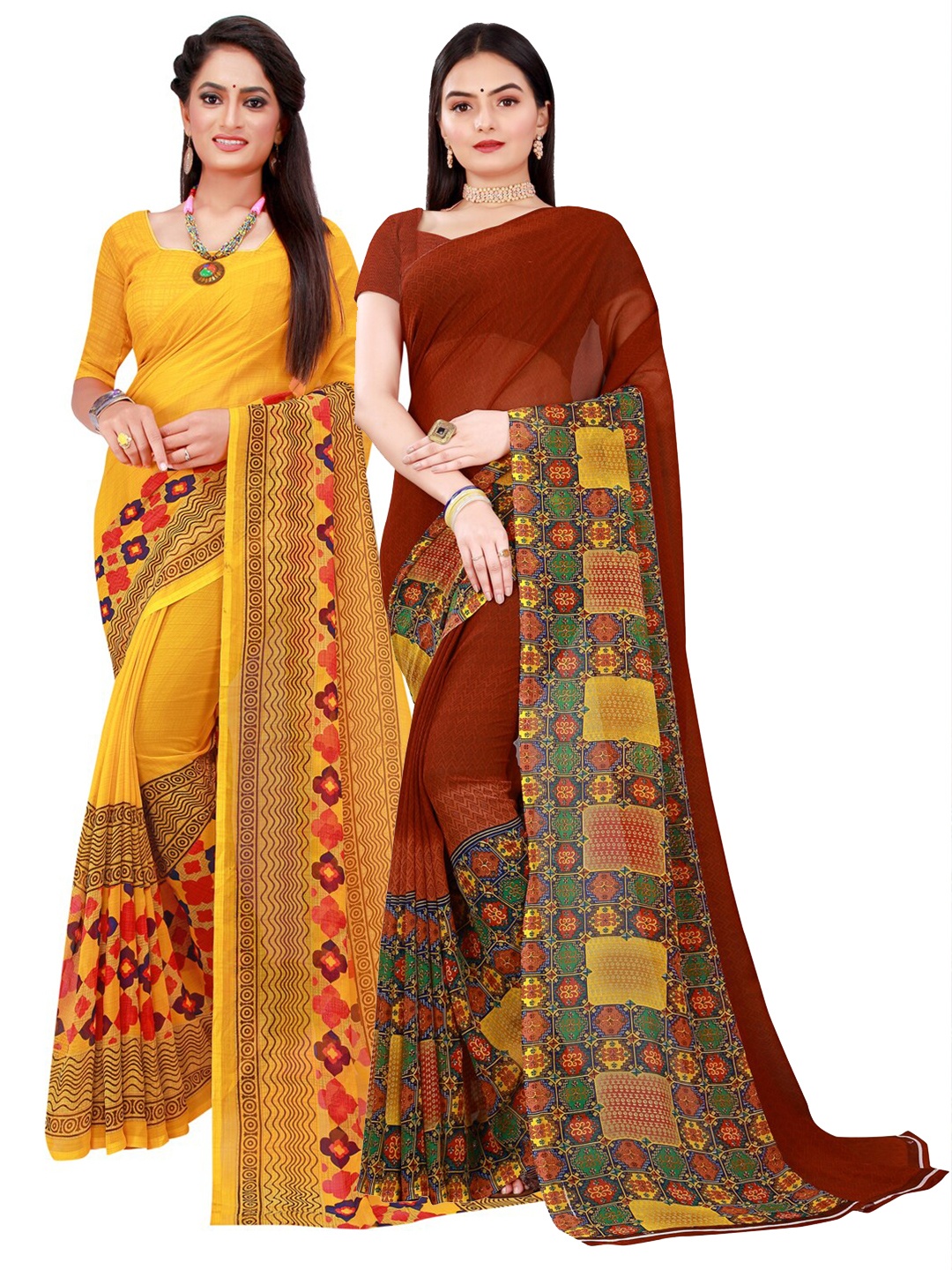 

Florence Yellow & Maroon Printed Pure Georgette Saree Pack Of 2