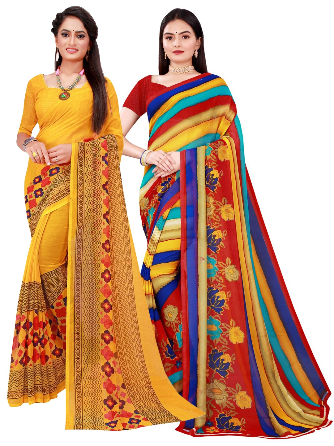 

Florence Multicoloured Set of 2 Floral Printed Georgette saree, Multi