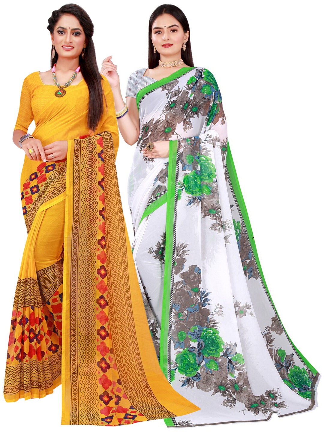 

Florence Set of 2 Yellow & White Floral Pure Georgette Saree