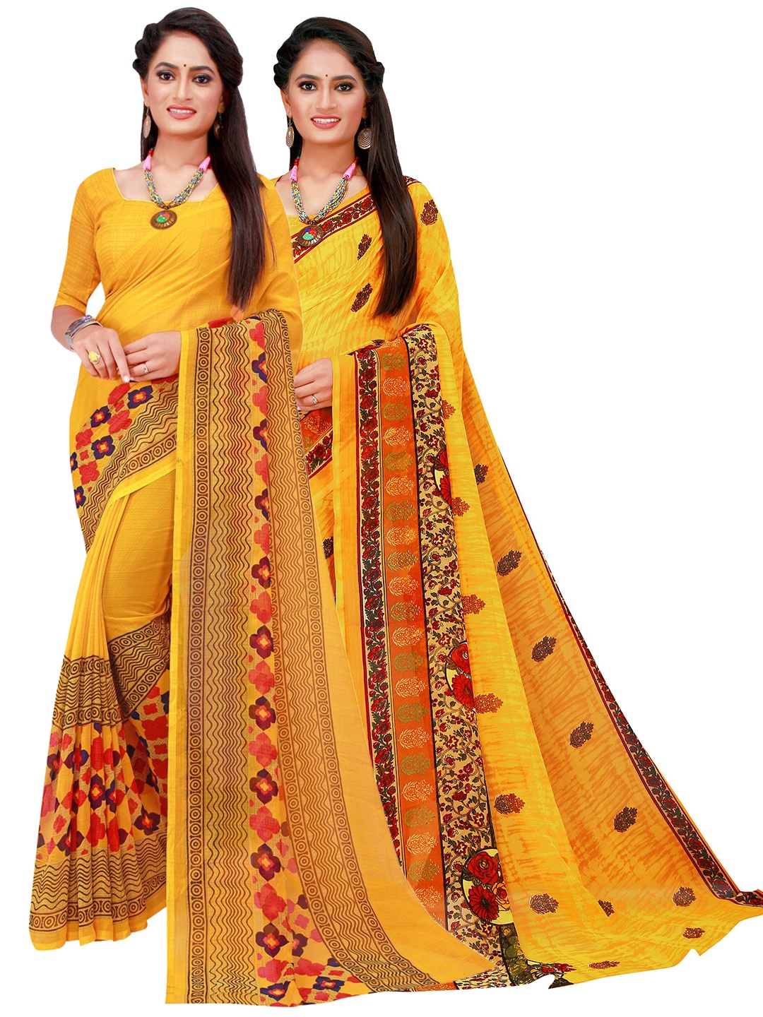 

Florence Yellow Printed Pure Georgette Saree Pack Of 2