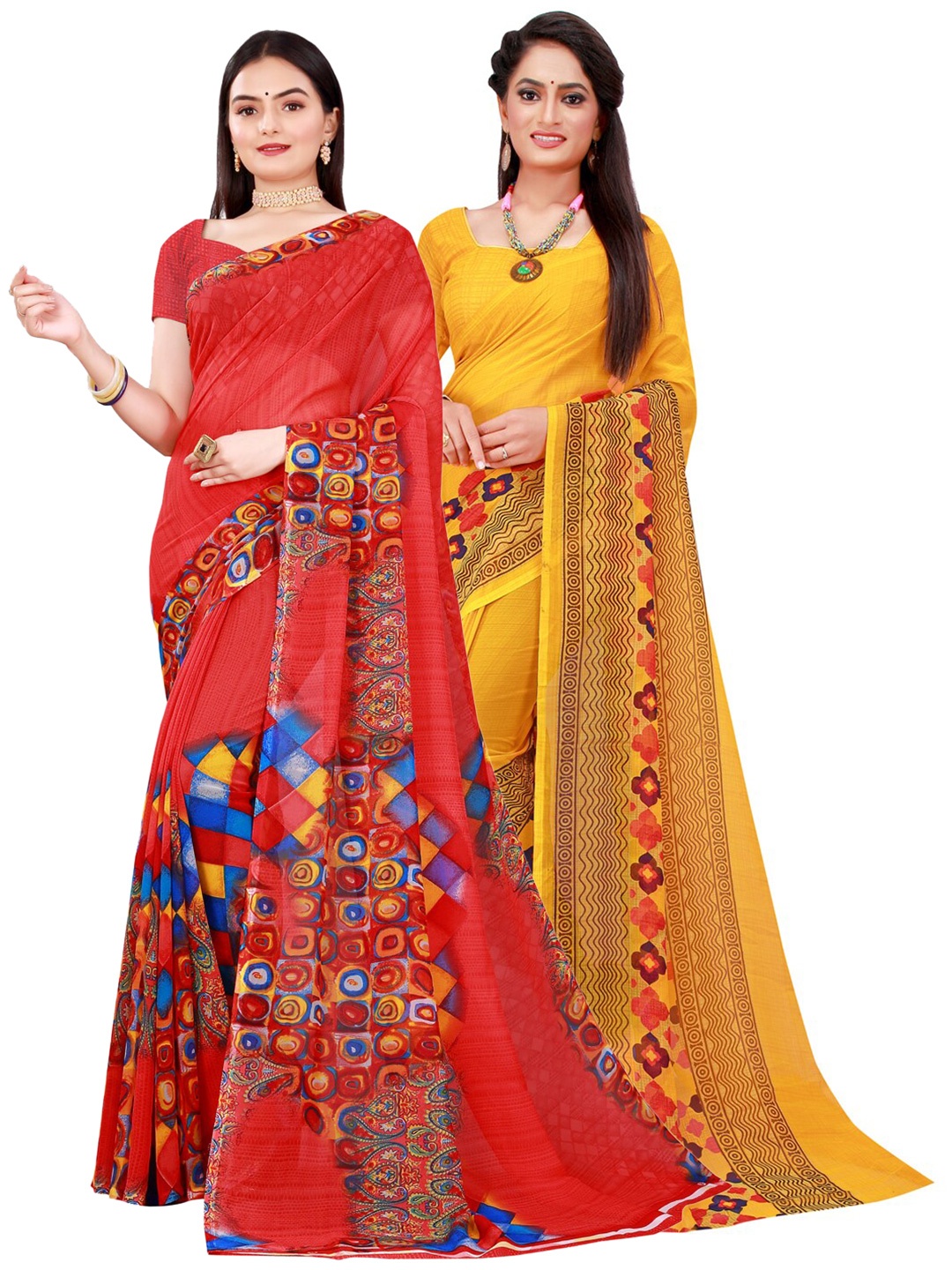 

Florence Red & Yellow Set of 2 Floral Printed Georgette saree