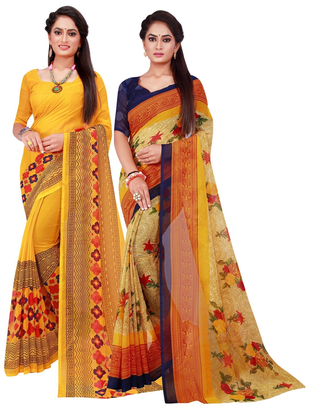 

Florence Yellow & Brown Set of 2 Floral Printed Georgette saree