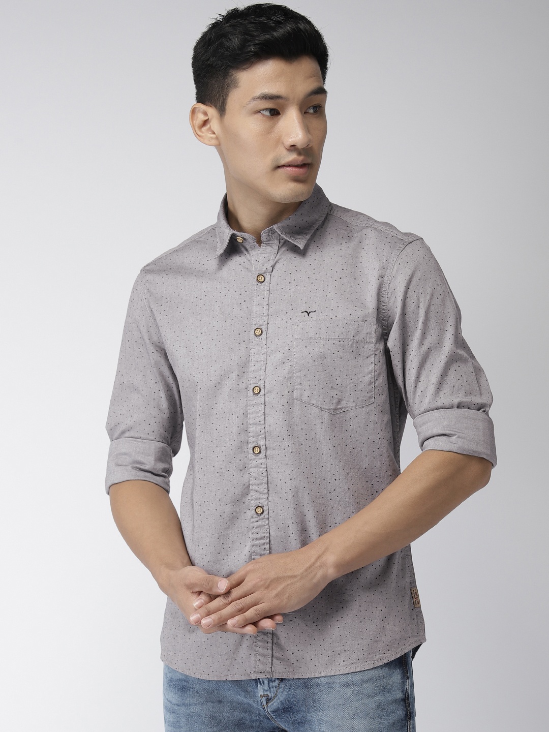 

Flying Machine Men Grey Regular Fit Printed Casual Shirt