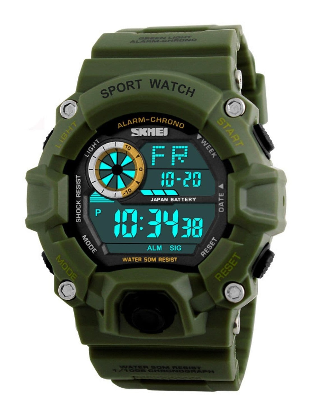 

Skmei Men White Dial & Green Straps Digital Multi Function Watch