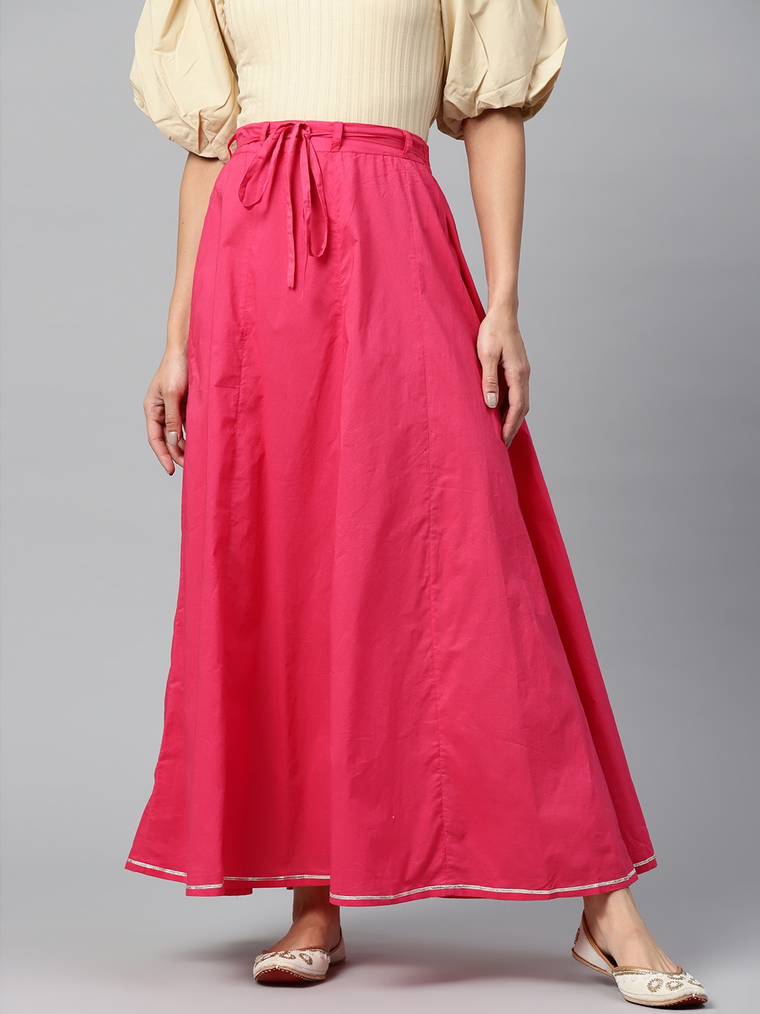 

RIVI Women Pink Solid Pure Cotton A-Line Maxi Skirt