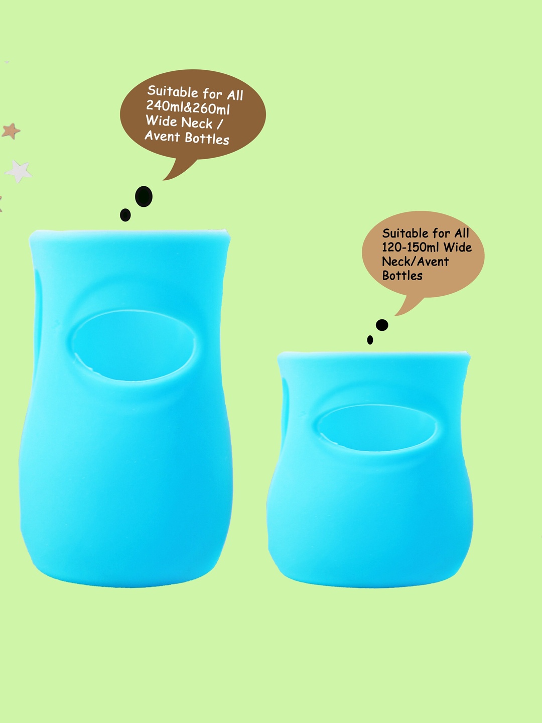 

The Little Lookers Set of 2 Glass Feeding Bottle Silicone Cover for Wide Neck, Blue