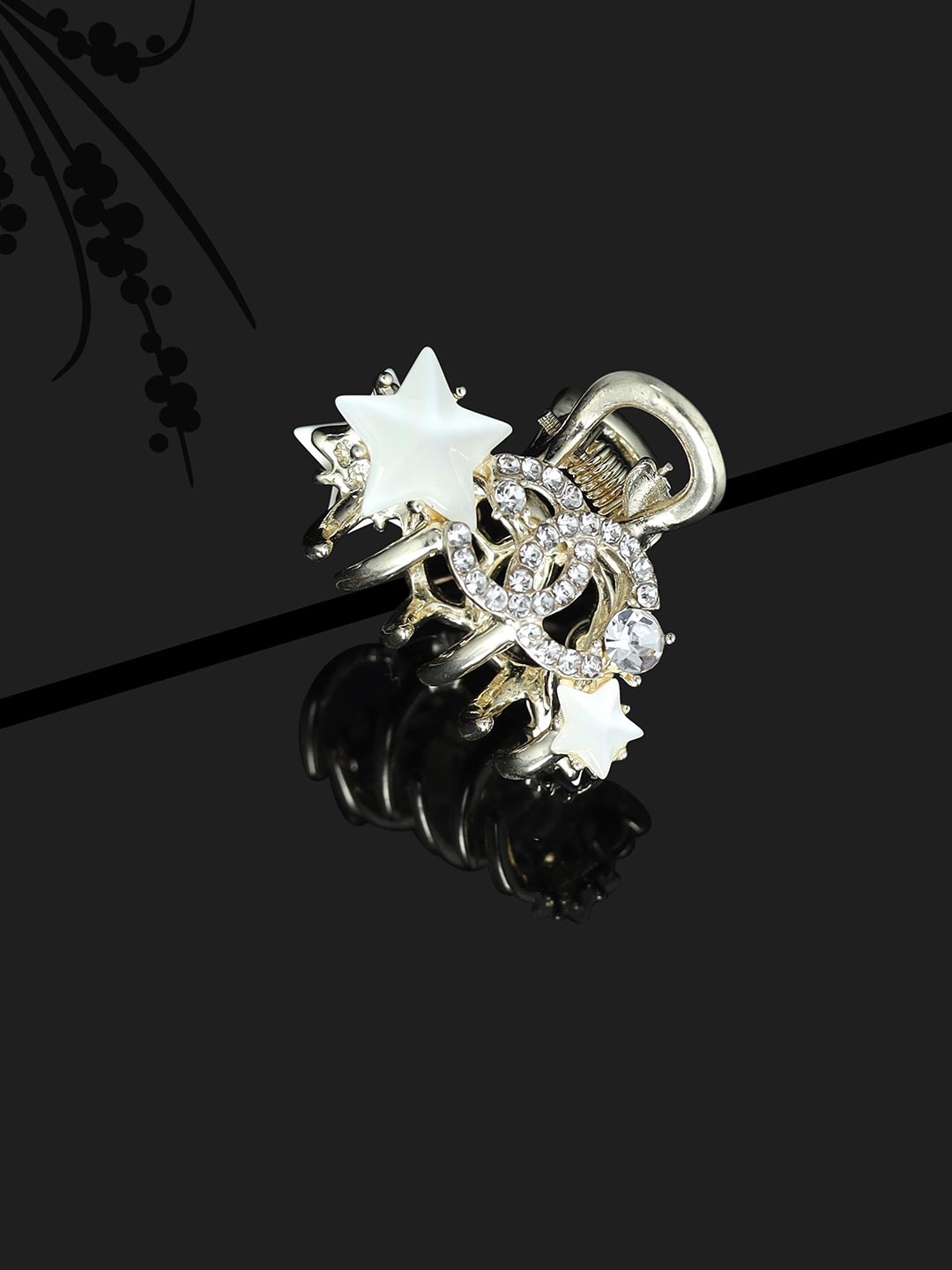 

LAIDA Women White & Gold-Toned AD-Studded Embellished Claw Clip