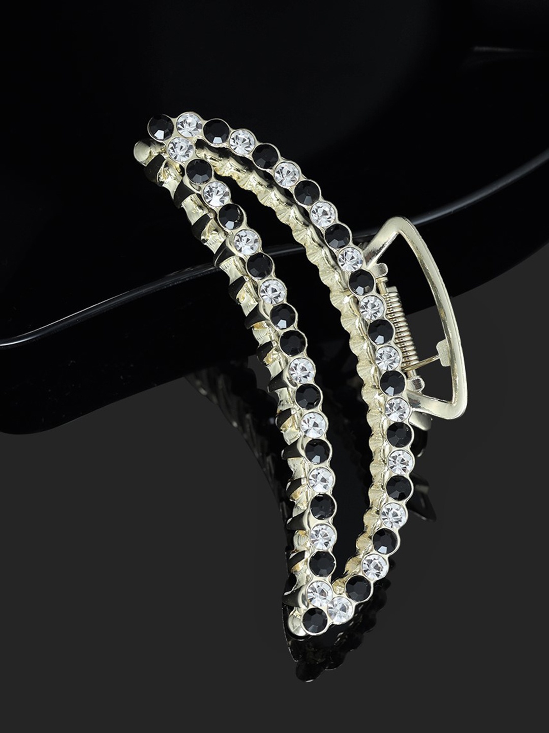 

LAIDA Women Black & Transparent Rhinestone Studded Claw Clip