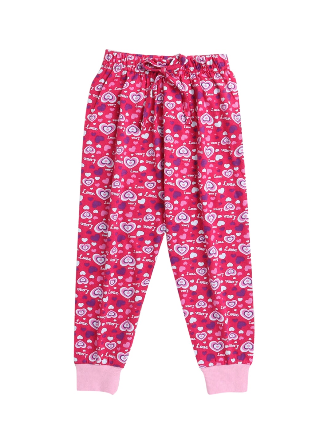 

Hopscotch Girls Pink & White Heart Printed Cotton Jogger