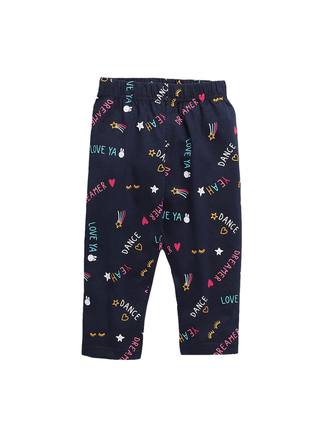 

Hopscotch Girls Navy Blue & Pink Typography Print Pure Cotton Pyjamas