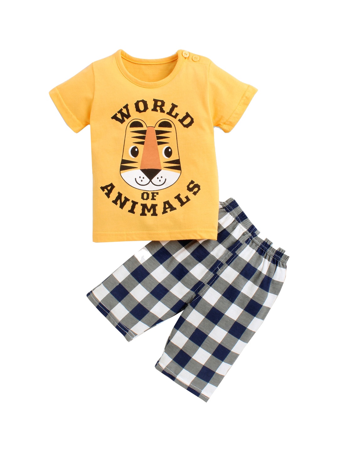 

Hopscotch Boys Yellow & Black Printed Pure Cotton Night suit