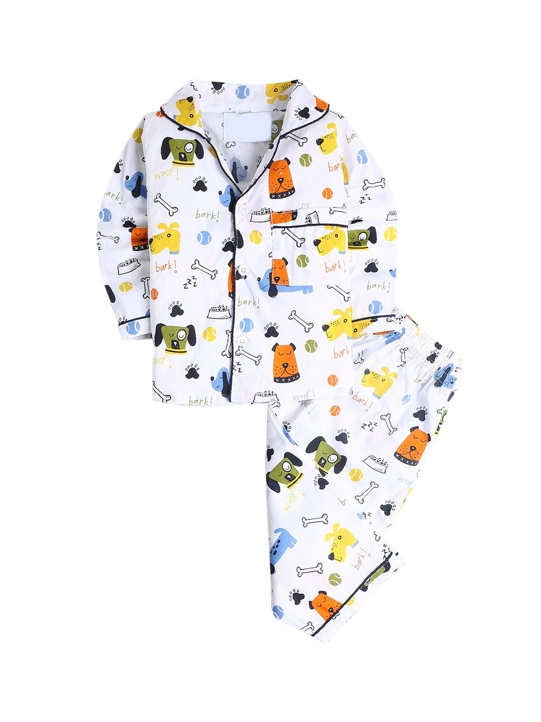 

Hopscotch Kids White & Yellow Printed Cotton Night suit