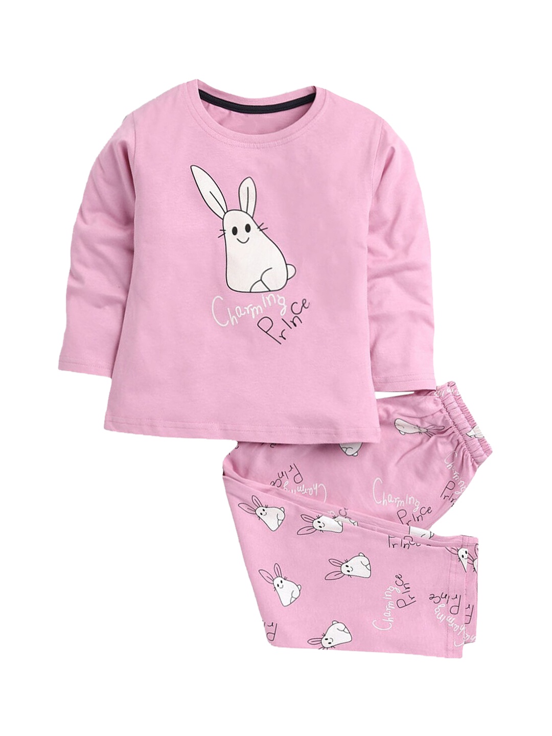 

Hopscotch Girls Purple & White Printed Cotton T-shirt with Pyjamas