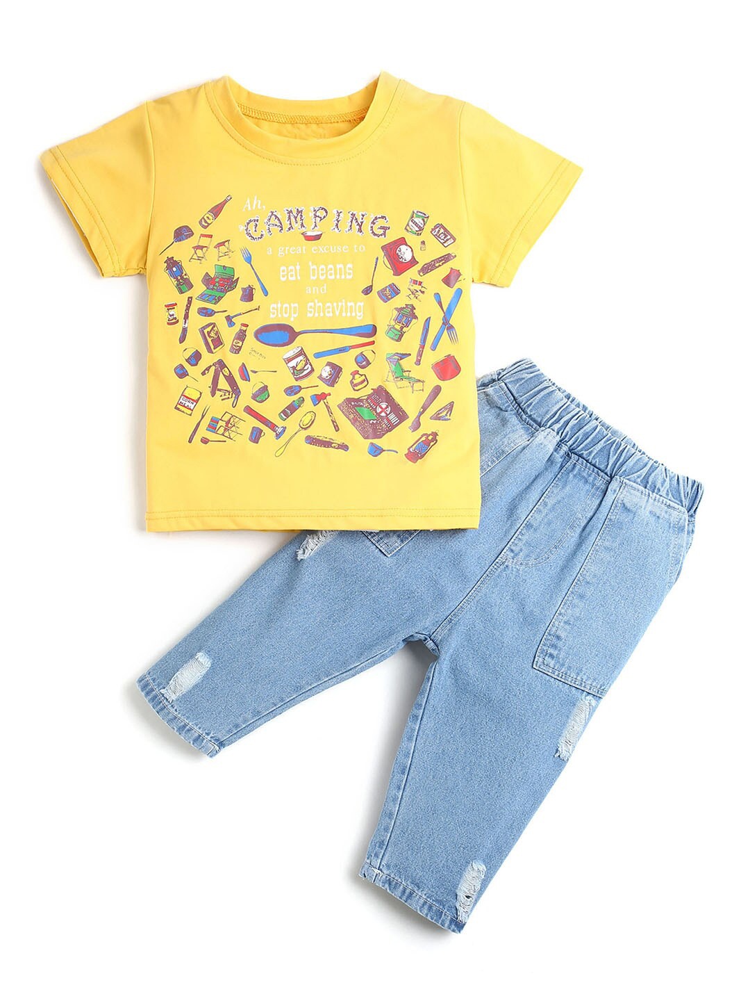 

Hopscotch Boys Yellow & Blue Printed Cotton Clothing Set